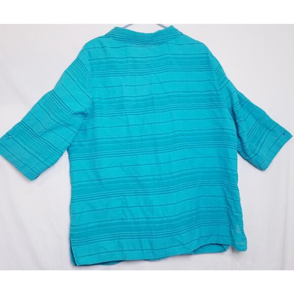 White Stag Women's Plus Blue Burn Out Button Up 3/4 Slv Cotton Blend Sz 22W/24W - Picture 3 of 7